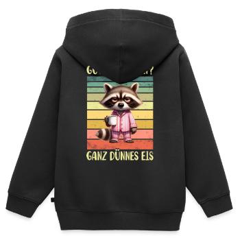 Waschbär Morgenmuffel - Kinder Premium Organic Zip Hoodie - Schwarz - Hinten - AI Model Kid Male (0cm)