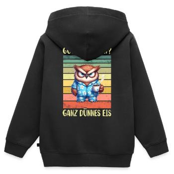 Eule Morgenmuffel - Kinder Premium Organic Zip Hoodie - Schwarz - Hinten - AI Model Kid Male (0cm)