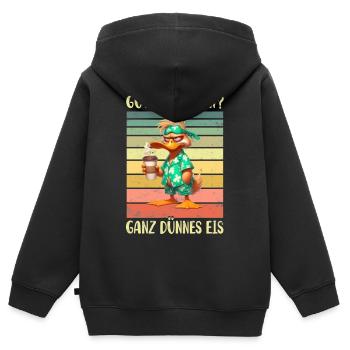 Ente Morgenmuffel - Kinder Premium Organic Zip Hoodie - Schwarz - Hinten - AI Model Kid Male (0cm)