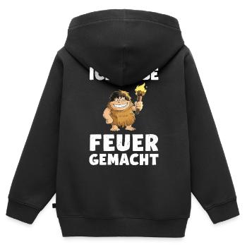 Ich hab Feuer gemacht für alle Männer - Kinder Premium Organic Zip Hoodie - Schwarz - Hinten - AI Model Kid Male (0cm)