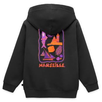 Marseille rétro - voyage et méditerranée - Sweat Premium à capuche zippé enfant bio - noir - Dos - AI Model Kid Male (0cm)
