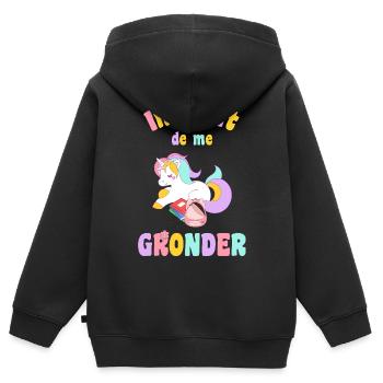 Interdit de me Gronder Humour Rentrée Scolaire - Sweat Premium à capuche zippé enfant bio - noir - Dos - AI Model Kid Male (0cm)