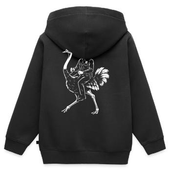 Polizist reitet auf einem lebhaften Strauß - Kinder Premium Organic Zip Hoodie - Schwarz - Hinten - AI Model Kid Male (0cm)