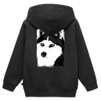 Schwarz-Weiß Husky Porträt auf Textil - Kinder Premium Organic Zip Hoodie - Schwarz - Hinten - AI Model Kid Male (0cm)