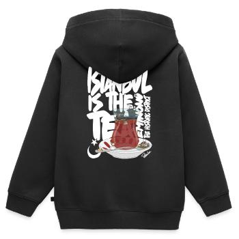 Türkische TeetasseAnimierte Vintage-Szene - Kinder Premium Organic Zip Hoodie - Schwarz - Hinten - AI Model Kid Male (0cm)