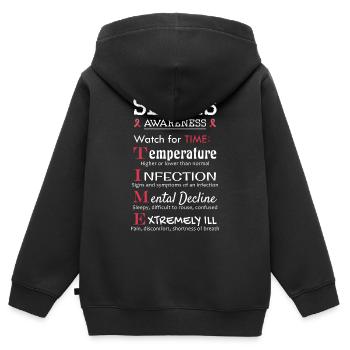 Éducation sur la septicémie - Faites attention au guide TIME - Sweat Premium à capuche zippé enfant bio - noir - Dos - AI Model Kid Male (0cm)
