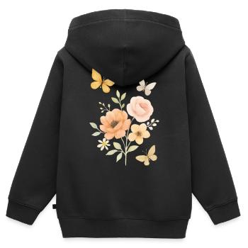 Pastellblumen Falter Motive - Kinder Premium Organic Zip Hoodie - Schwarz - Hinten - AI Model Kid Male (0cm)