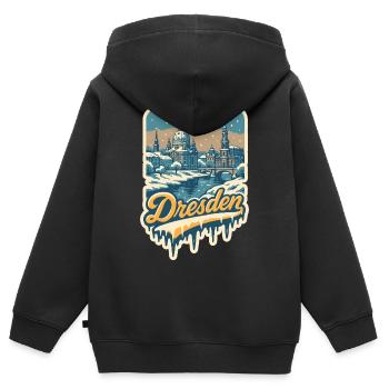 Winterliches Dresden – Altstadt im Schnee - Kinder Premium Organic Zip Hoodie - Schwarz - Hinten - AI Model Kid Male (0cm)