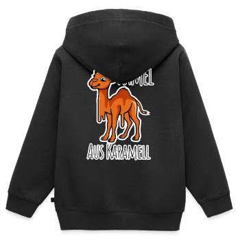 Caramel Camel - le drôle de mignon chameau fond ! - Sweat Premium à capuche zippé enfant bio - noir - Dos - AI Model Kid Male (0cm)