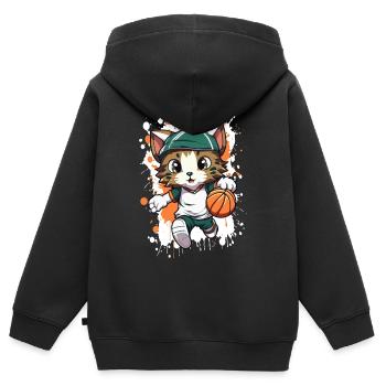 Basketball-Katzen-Maskottchen - Kinder Premium Organic Zip Hoodie - Schwarz - Hinten - AI Model Kid Male (0cm)