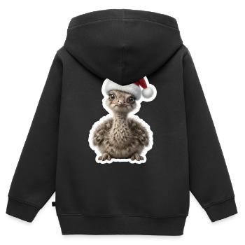 Verwirrtes Straussenkueken im Weihnachtsfieber - Kinder Premium Organic Zip Hoodie - Schwarz - Hinten - AI Model Kid Male (0cm)