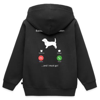 Mon petit basset griffon vendeen appelle le chien - Sweat Premium à capuche zippé enfant bio - noir - Dos - AI Model Kid Male (0cm)