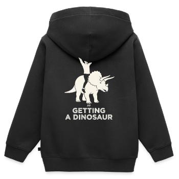 L’histoire se répète Drôle de Cavalier de Dinosaures - Sweat Premium à capuche zippé enfant bio - noir - Dos - AI Model Kid Male (0cm)