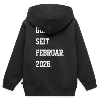 Goldig seit Februar 2026 - Kinder Premium Organic Zip Hoodie - Schwarz - Hinten - AI Model Kid Male (0cm)