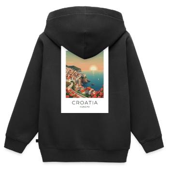 Coucher de soleil de l’Idylle côtier croate - Sweat Premium à capuche zippé enfant bio - noir - Dos - AI Model Kid Male (0cm)