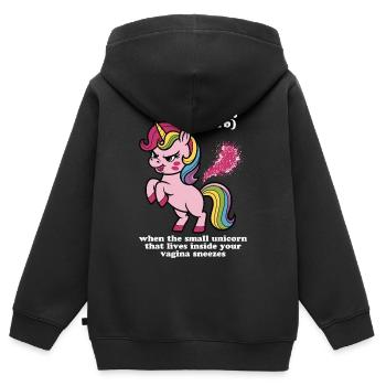 Câlin à la licorne à la crinière arc-en-ciel - Sweat Premium à capuche zippé enfant bio - noir - Dos - AI Model Kid Male (0cm)