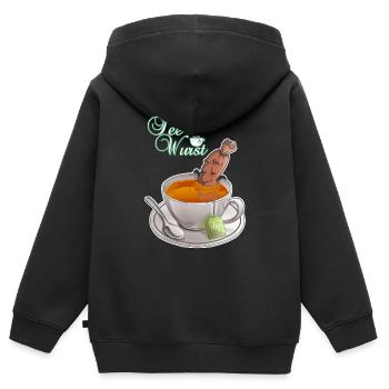Saucisse au thé - Sweat Premium à capuche zippé enfant bio - noir - Dos - AI Model Kid Male (0cm)