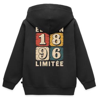 Édition 1986 Limitée Vintage Distress - Sweat Premium à capuche zippé enfant bio - noir - Dos - AI Model Kid Male (0cm)