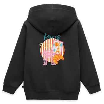 Paris Arc en Postcard Lumière - Sweat Premium à capuche zippé enfant bio - noir - Dos - AI Model Kid Male (0cm)