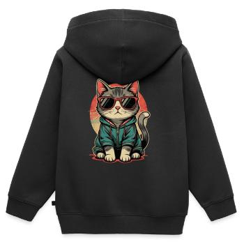 Retro Katze Geschenk katzenliebhaber - Kinder Premium Organic Zip Hoodie - Schwarz - Hinten - AI Model Kid Male (0cm)