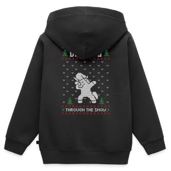 Tamponnement du pull de Noël moche du Père Noël licorne - Sweat Premium à capuche zippé enfant bio - noir - Dos - AI Model Kid Male (0cm)