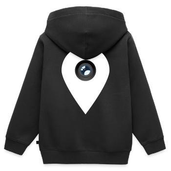 Impression arrière de l’objectif Creative Camera Location Stick - Sweat Premium à capuche zippé enfant bio - noir - Dos - AI Model Kid Male (0cm)