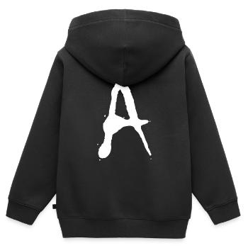 Lettre A - Sweat Premium à capuche zippé enfant bio - noir - Dos - AI Model Kid Male (0cm)