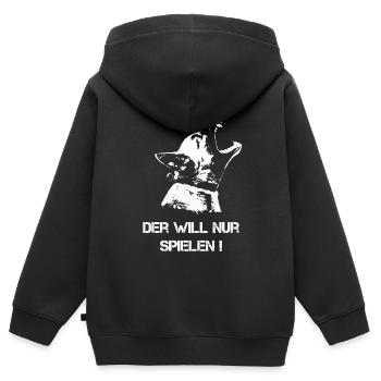 Der will nur spielen! - Kinder Premium Organic Zip Hoodie - Schwarz - Hinten - AI Model Kid Male (0cm)