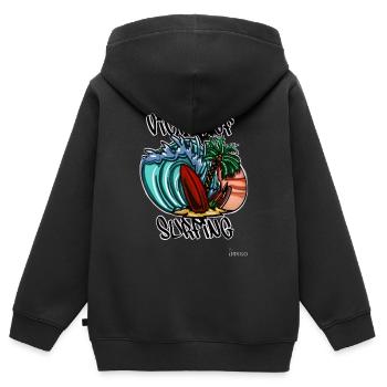 Victime du surf - Sweat Premium à capuche zippé enfant bio - noir - Dos - AI Model Kid Male (0cm)