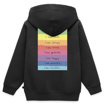 Regenbogen Affirmationen Shirt - Kinder Premium Organic Zip Hoodie - Schwarz - Hinten - AI Model Kid Male (0cm)