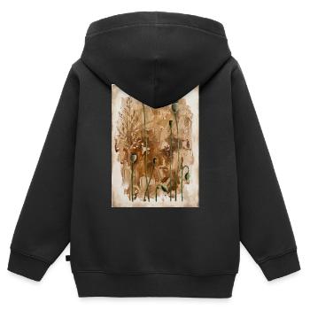 Tiges de coquelicot sur des tons terreux - Sweat Premium à capuche zippé enfant bio - noir - Dos - AI Model Kid Male (0cm)