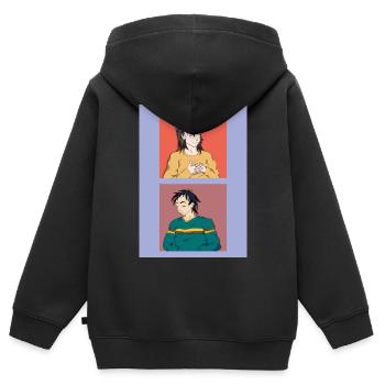 Deux illustrations et différentes émotions - Sweat Premium à capuche zippé enfant bio - noir - Dos - AI Model Kid Male (0cm)