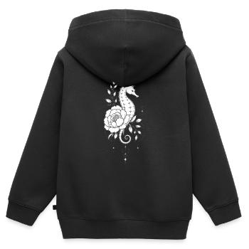 Seepferdchen und Blume in Schwarz und Weiß - Kinder Premium Organic Zip Hoodie - Schwarz - Hinten - AI Model Kid Male (0cm)