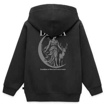 Diana Mondbeschienene Jagdgöttin - Kinder Premium Organic Zip Hoodie - Schwarz - Hinten - AI Model Kid Male (0cm)