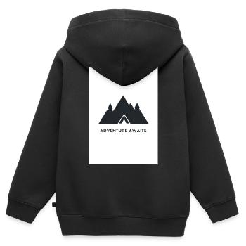Adventure Awaits Berge Design - Kinder Premium Organic Zip Hoodie - Schwarz - Hinten - AI Model Kid Male (0cm)
