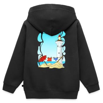 Leuchtturm am Sunny Beach - Kinder Premium Organic Zip Hoodie - Schwarz - Hinten - AI Model Kid Male (0cm)