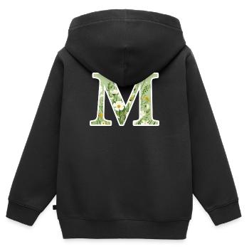 Buchstabe M, Monogramm, Blumenmuster - Kinder Premium Organic Zip Hoodie - Schwarz - Hinten - AI Model Kid Male (0cm)