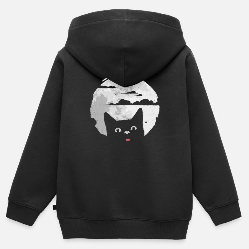 Cat disturbs full moon - causes lunar eclipse - Kids Premium Organic Zip-up Hoodie - black
