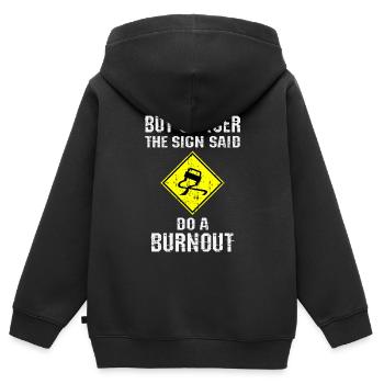 Mais l’officier sur le panneau a dit de faire de l’épuisement professionnel - Sweat Premium à capuche zippé enfant bio - noir - Dos - AI Model Kid Male (0cm)
