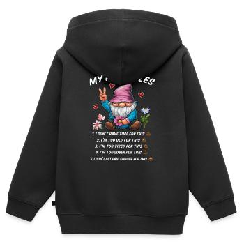 5 rules of a funny gnome - Kids Premium Organic Zip-up Hoodie - black - Back - AI Model Kid Male (0cm)