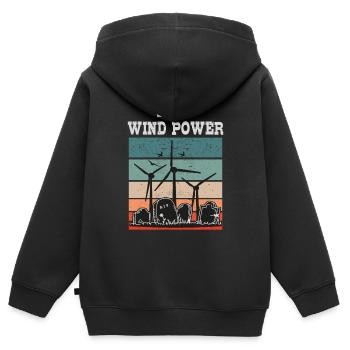L’énergie éolienne RIP, non à l’énergie éolienne - Sweat Premium à capuche zippé enfant bio - noir - Dos - AI Model Kid Male (0cm)