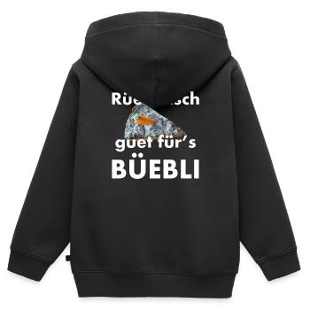 Rüebli isch guet fürs Büebli – Dialekt Spruch - Kinder Premium Organic Zip Hoodie - Schwarz - Hinten - AI Model Kid Male (0cm)