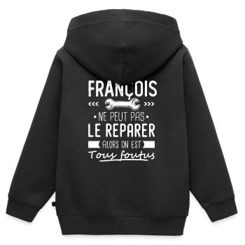 Si François ne peut pas le réparer on est foutus - Sweat Premium à capuche zippé enfant bio - noir - Dos - AI Model Kid Male (0cm)