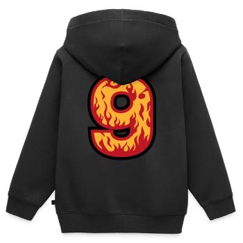 Nummer 9 mit Flammen - Zahl neun mit Feuer 🔥 - Kinder Premium Organic Zip Hoodie - Schwarz - Hinten - AI Model Kid Male (0cm)