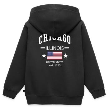 Chicago - Sweat Premium à capuche zippé enfant bio - noir - Dos - AI Model Kid Male (0cm)