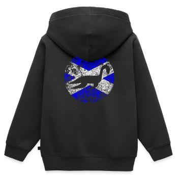 Drapeau écossais du monstre du Loch Ness - Sweat Premium à capuche zippé enfant bio - noir - Dos - AI Model Kid Male (0cm)