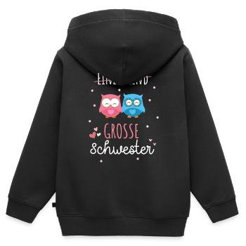 Große Schwester 2024 Herz Eule - Kinder Premium Organic Zip Hoodie - Schwarz - Hinten - AI Model Kid Male (0cm)
