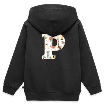 Buchstabe P, Monogramm, Tiermuster - Kinder Premium Organic Zip Hoodie - Schwarz - Hinten - AI Model Kid Male (0cm)