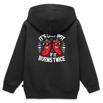 Es ist nur scharf, wenn es zweimal brennt Scharfes Essen Pfeffer - Kinder Premium Organic Zip Hoodie - Schwarz - Hinten - AI Model Kid Male (0cm)
