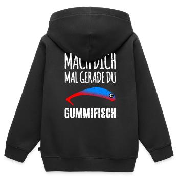 Gummifisch Angler - Kinder Premium Organic Zip Hoodie - Schwarz - Hinten - AI Model Kid Male (0cm)